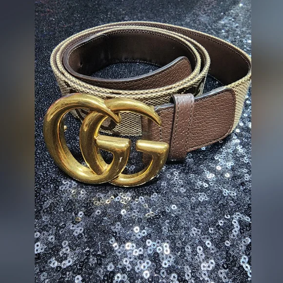 GUCCI 400593 Jumbo GG Canvas Leather Belt Waist 120 48 - Picture 1 of 10